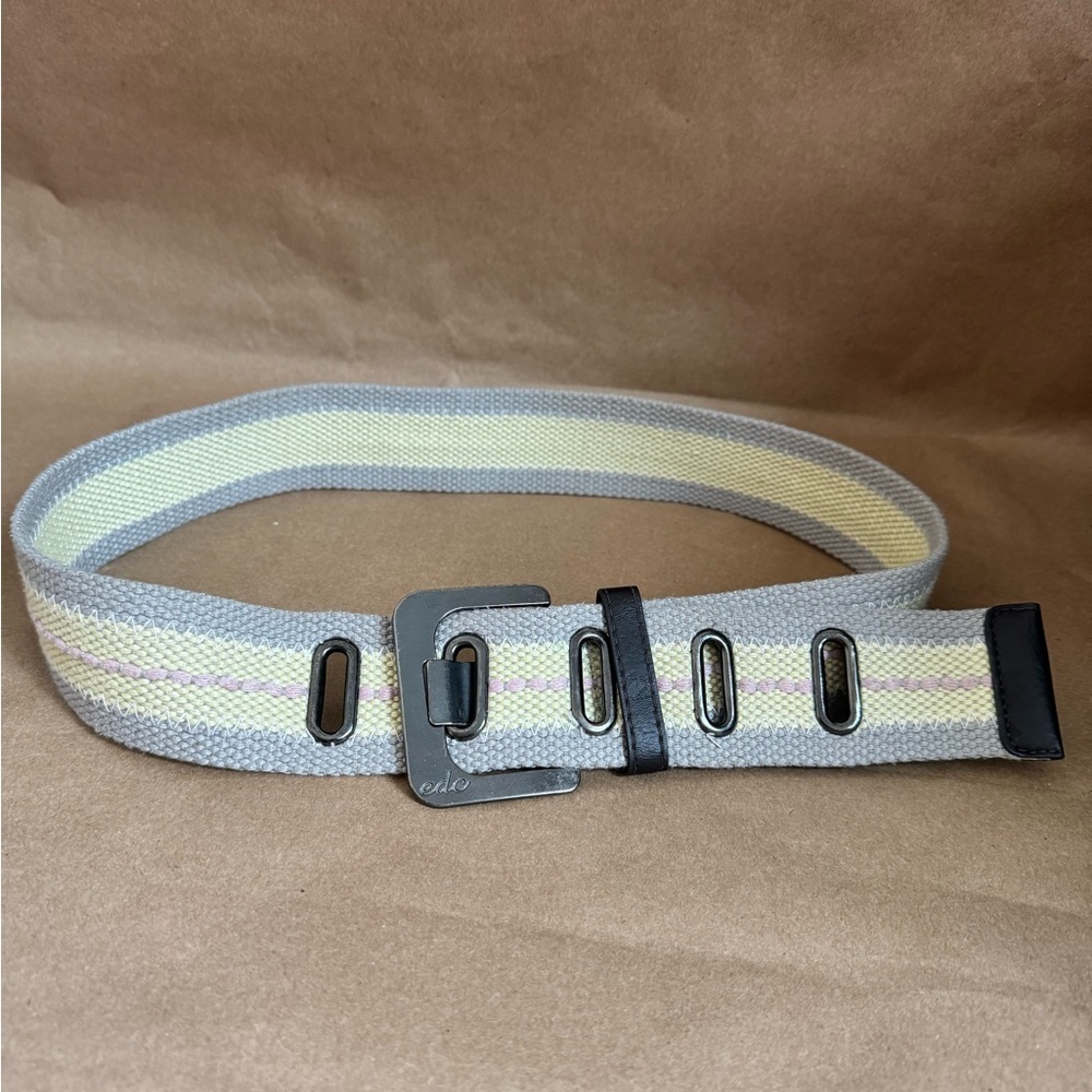 Y2K Esprit Yellow & Grey Cotton Low Rise 2โ Wide Belt. Sz 4 (belt holes 31-37โ)